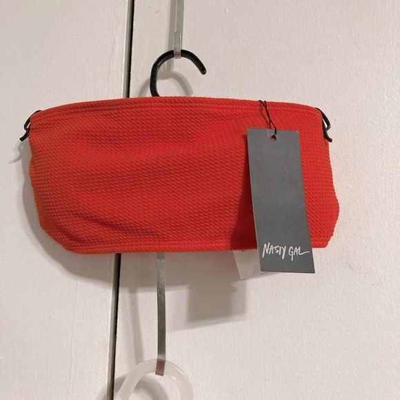 Nasty Gal Crinkle Bandeau Bikini Orange Top Size 6 Bottom 8 NWT! - Picture 6 of 16
